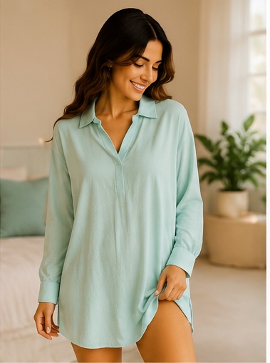 Women’s Mint Green Long Sleeve Sleep T-Shirt Nightwear